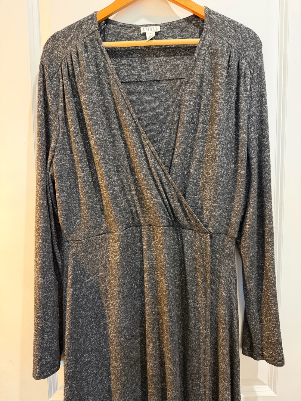 Spense Gray Faux Wrap Fit & Flare Dress Women’s XL Soft Long Sleeve Stretch